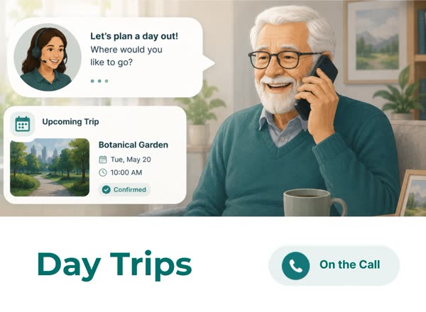 Day Trips — illustrated service card.